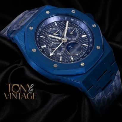 Perpetual Calendar Blue Dial Stainless Steel Chain Watch