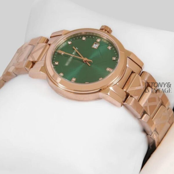 ROSE GOLD WITH GREEN DIAL & STONE FIGURE LADIES WATCH