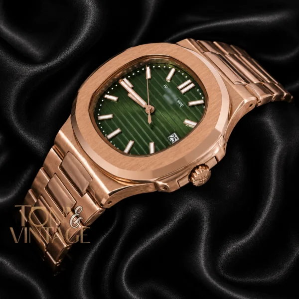 Rose Gold Automatic Watch with Green Dial
