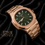 Rose Gold Automatic Watch with Green Dial