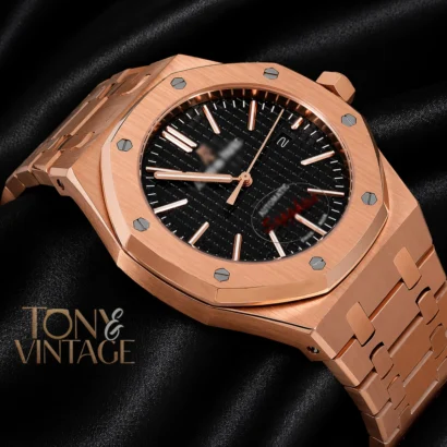 Rose Gold Black Dial Automatic Watch