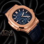 Rose Gold Case Blue Dial Leather Strap