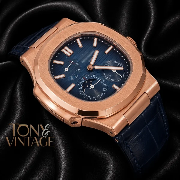 Rose Gold Case Blue Dial Leather Strap 2 copy