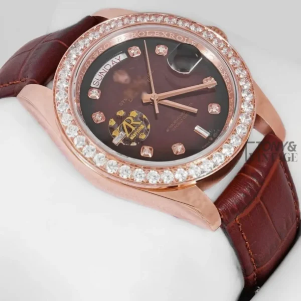 Rose Gold Case Brown Dial & Leather Strap Automatic Watch