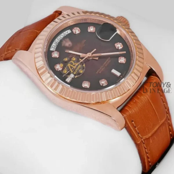 "Rose Gold Case Chocolate Brown Dial & Leather Strap Automatic Watch "