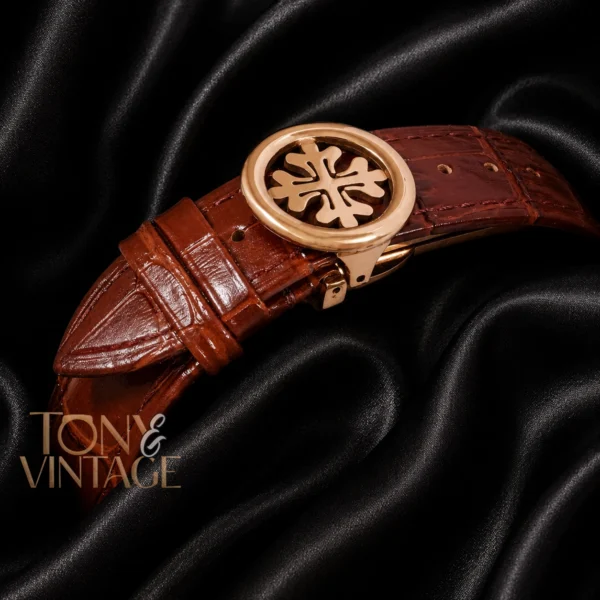 Rose Gold Case Skeleton Dial Brown Leather Strap
