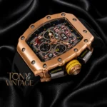 Rose Gold Chronograph Automatic Watch With Black Rubber Strap