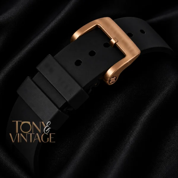 Rose Gold Chronograph Automatic Watch With Black Rubber Strap