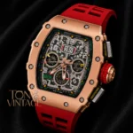 Rose Gold Chronograph Automatic Watch With Red Rubber Strap