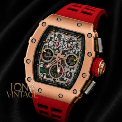 Rose Gold Chronograph Automatic Watch With Red Rubber Strap