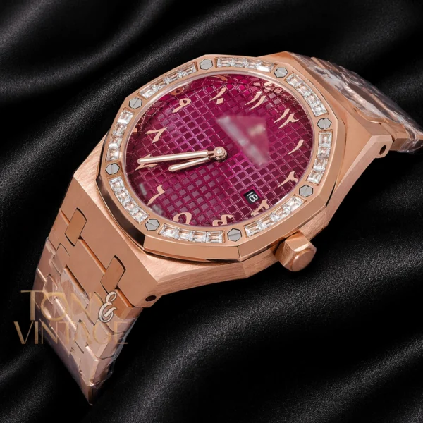 Rose Gold Purple Dial Stone Bezel