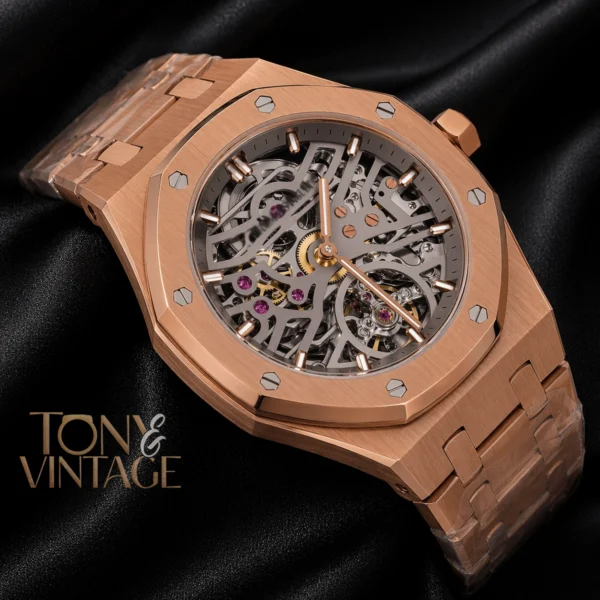 Rose Gold Skeleton Dial Automatic Watch 2 copy