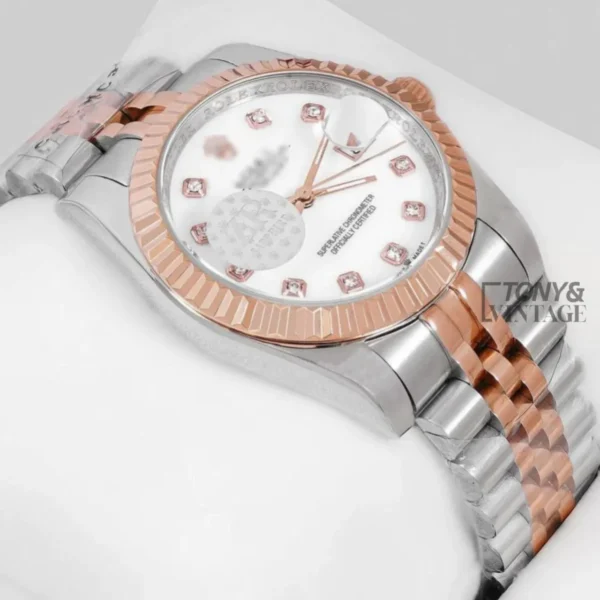 Rose Gold Two Tone White Dial & Stone Figure