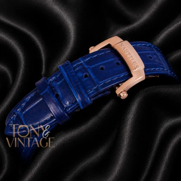 Rose Gold Watch with Blue Dial and Leather Strap