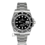 Silver Automatic Watch with Black Dial and Bezel