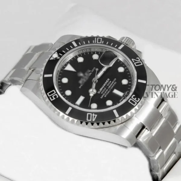 Silver Automatic Watch with Black Dial and Bezel