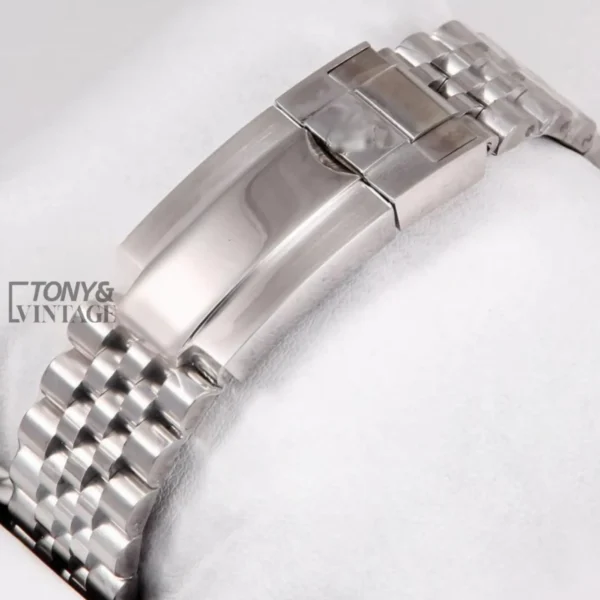 Silver Automatic Watch with Black Dial and Fluted Bezel