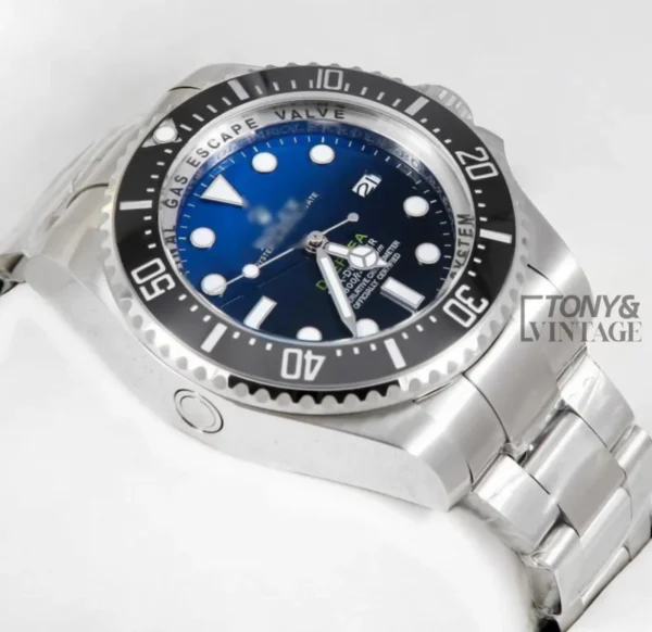 Silver Automatic Watch with Blue Dial