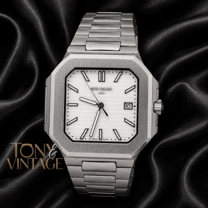 Silver Automatic Watch with White Dial