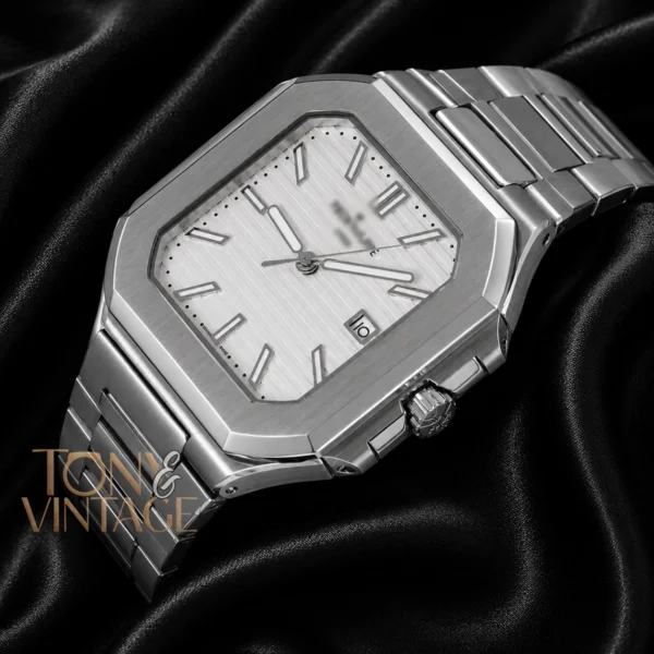 Silver Automatic Watch with White Dial