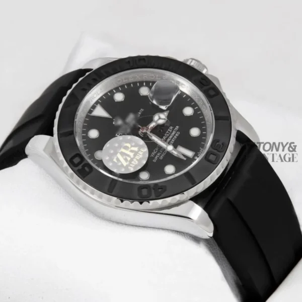 Silver & Black Case Black Dial PVC Rubber Strap Automatic Watch