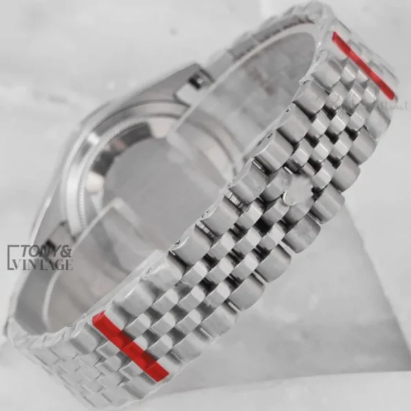 Silver Black Dial Stone Bezel & Index Automatic Watch