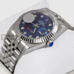Silver Blue Dial Fluted Bezel & Stone Index Automatic Watch