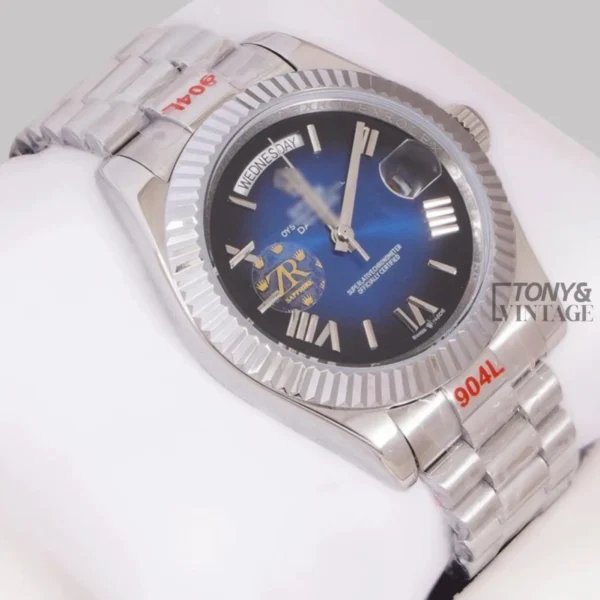 Silver Blue Dial Roman Numeral & Fluted Bezel