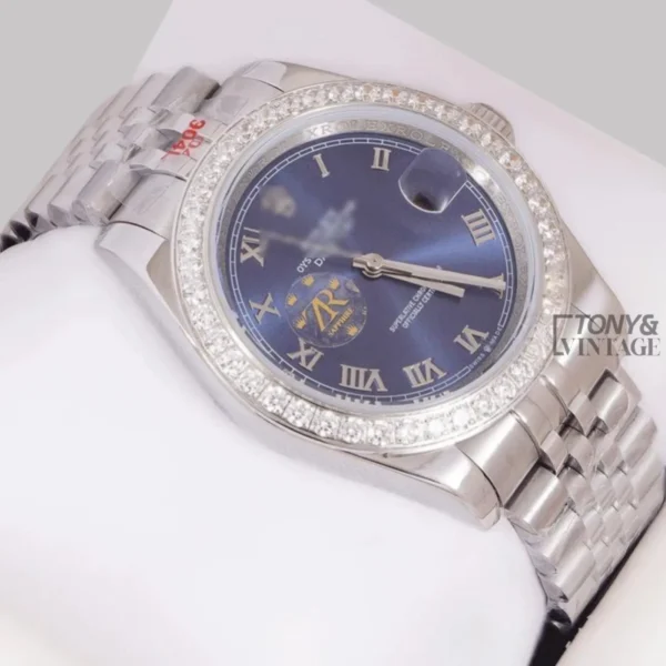 Silver Blue Dial & Stone Bezel
