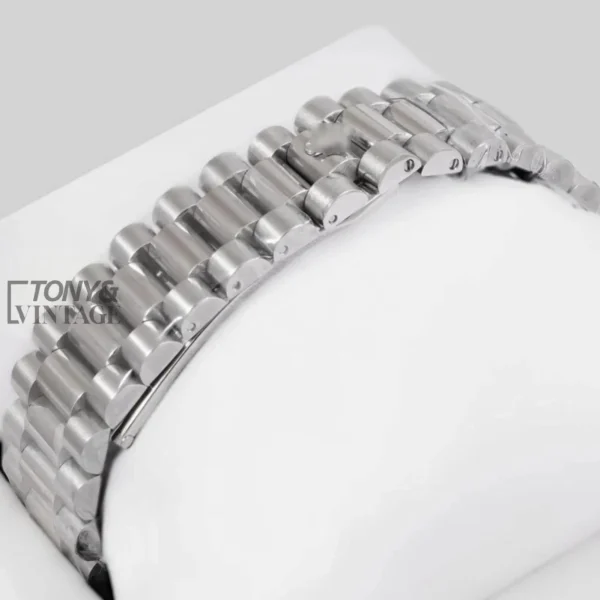 Silver Chain Automatic Watch with Blue Dial and Fluted Bezel