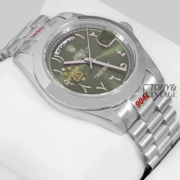 Silver Green Arabic Dial Automatic Watch