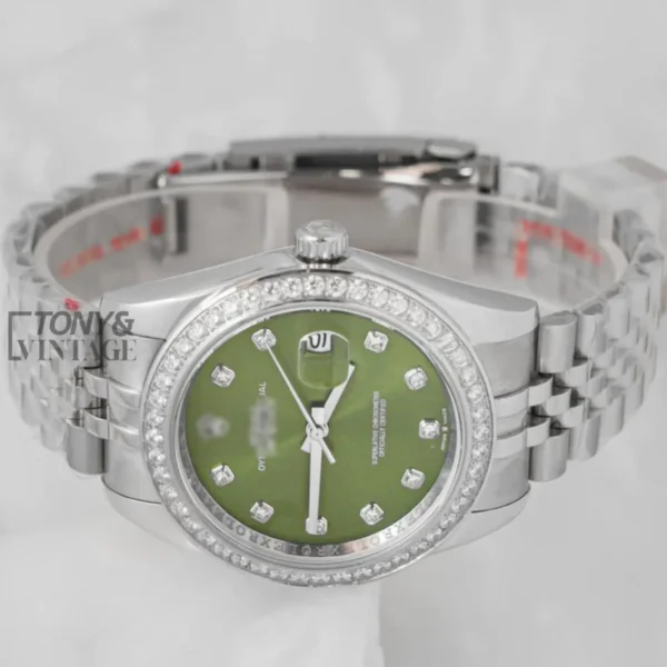 Silver Green Dial & Stone Bezel