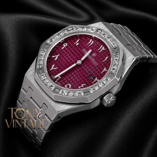 Silver Purple Dial Stone Bezel