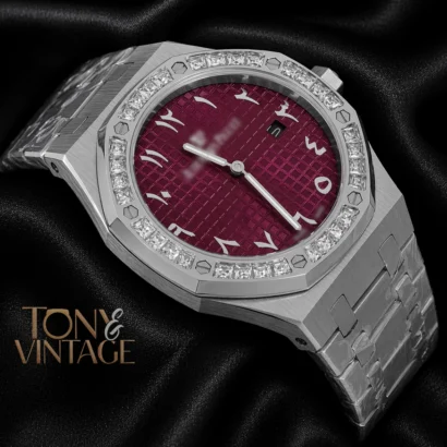 Silver Purple Dial Stone Bezel