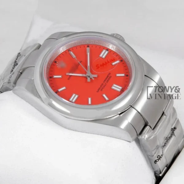 Silver Red Dial Automatic Watch