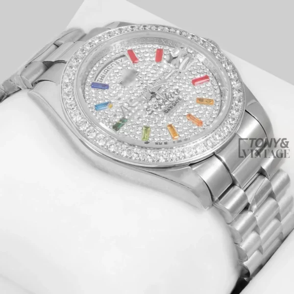 Silver Stone Dial & Bezel Automatic Watch