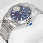 Silver Textured Blue Dial Automatic Watch
