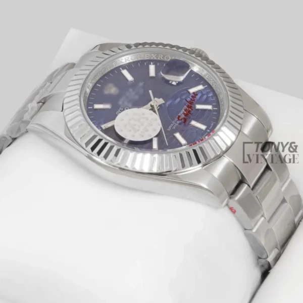 Silver Textured Blue Dial Automatic Watch