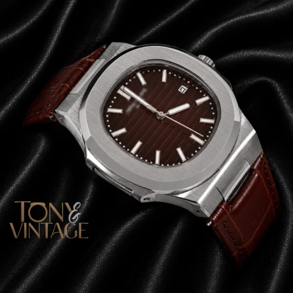Silver Watch with Brown Dial and Leather Strap 2 copy