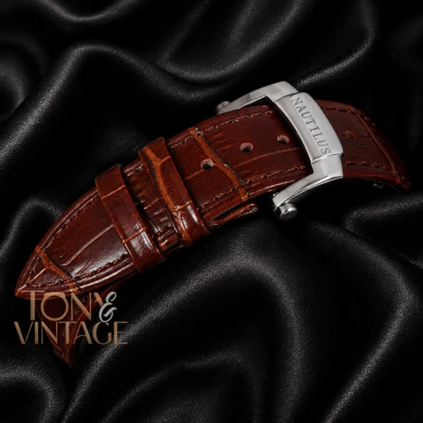 Silver Watch with Brown Dial and Leather Strap