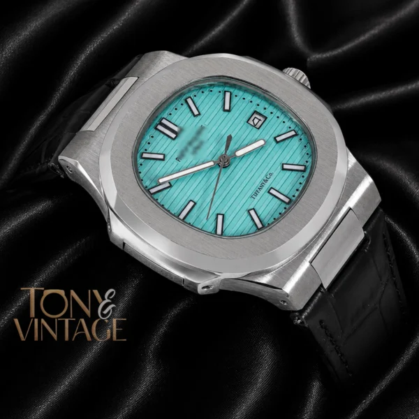 Silver Watch with Tiffany Blue Dial and Black Leather Strap 2 copy