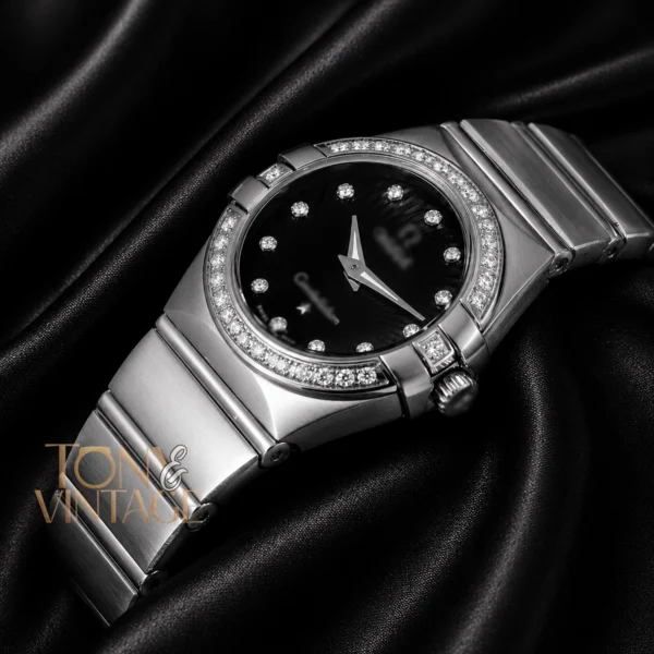 Silver With Black Dial Stone Figure & Bezel Ladies Watch