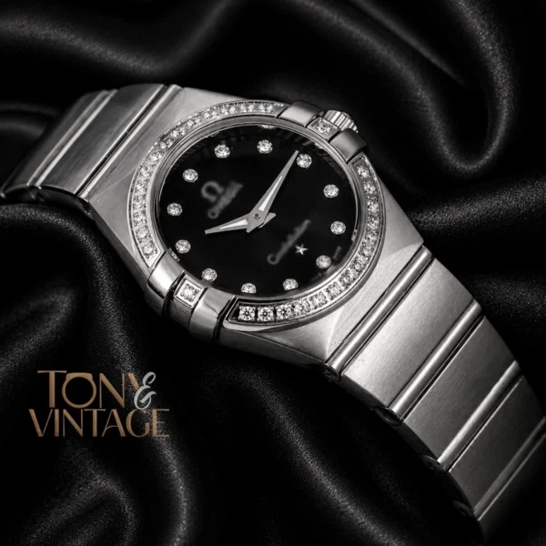 Silver With Black Dial Stone Figure & Bezel Ladies Watch 2 copy