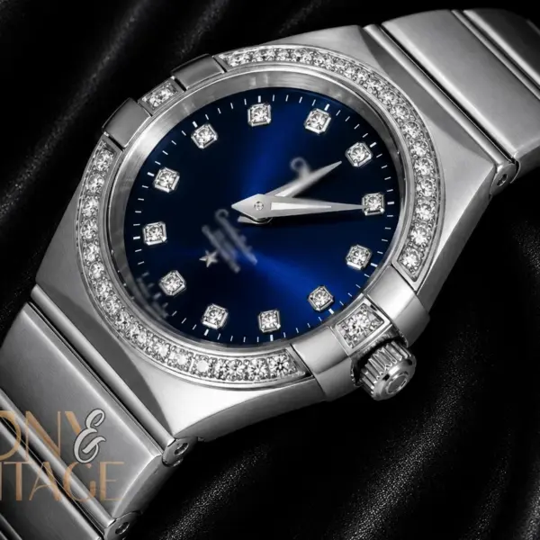 Silver With Blue Dial Stone Figure & Bezel Ladies Watch