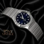Silver With Blue Dial Stone Figure & Bezel Ladies Watch