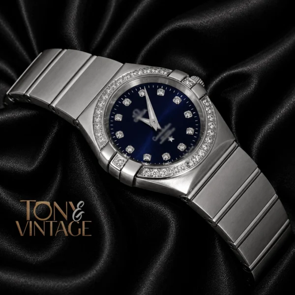 Silver With Blue Dial Stone Figure & Bezel Ladies Watch 2 copy
