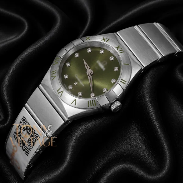 Silver With Green Dial Stone Figure Ladies Watch