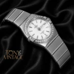 Silver With White Dial Stone Bezel Ladies Watch