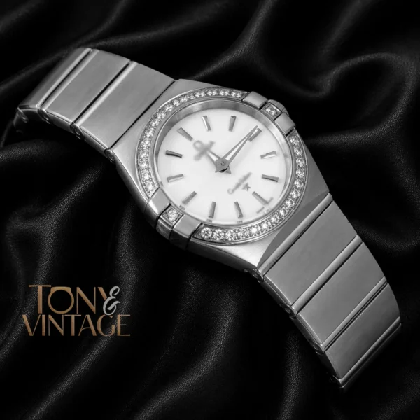 Silver With White Dial Stone Bezel Ladies Watch 2 copy
