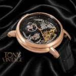 Tourbillon Moon Phase Rose Gold Case Skeleton Dial Leather Strap Men’s Watch